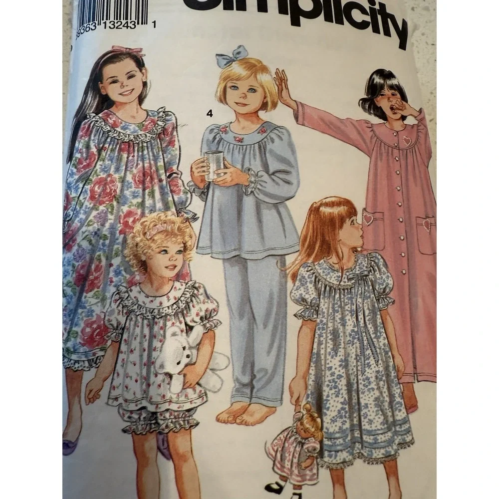 Simplicity Sewing Pattern 8093 Girls‎ Size 7-12 Nightgown Robe Pajamas 1994